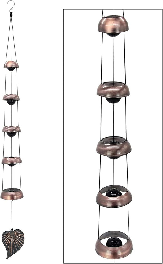 Cooper Leaf Temple Wind Chime,Wind Chimes with 5 Bells, Feng Shui Wind Chimes for Home Yard Outdoor Decoration, A Great Memorial Wind Chime for Someone Who Loves Peace