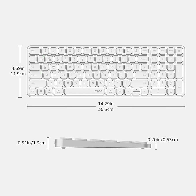 Rapoo E9350L Multi-Device Wireless Keyboard, Blade-Series E9350L 99-Key Ultra-Thin Keyboard, Support 4 Devices, Low-Profile, Quiet, USB-C, Rechargeable, Al-Alloy Frame, for Windows/Mac/Linux/Chrome