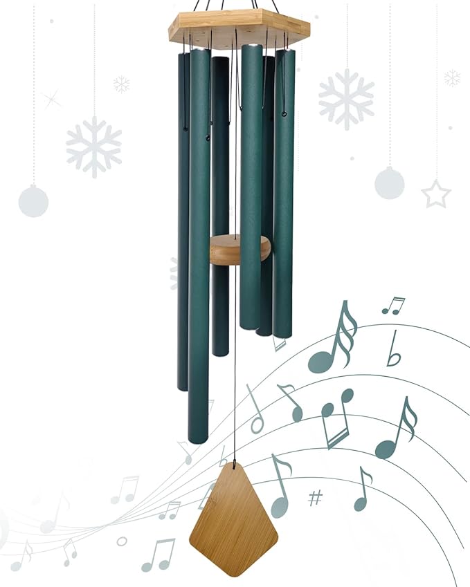Wind Chimes Outdoor Deep Tone, Wind Chimes for Outside, Memorial Wind Chimes with Hook as Gifts for Mother's Day/Housewarming/Christmas, Patio, Garden, Yard, Home Décor. Green