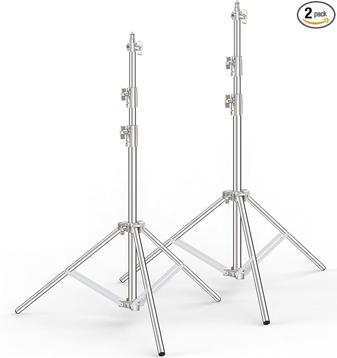 9.2 FT Stainless Steel Light Stand Photography, 2 Pack Heavy Duty Photography Tripod Stand with 1/4” to 3/8” Screw Adapter for Strobe,LED Video Light,Ring Light, Monolight, Softbox