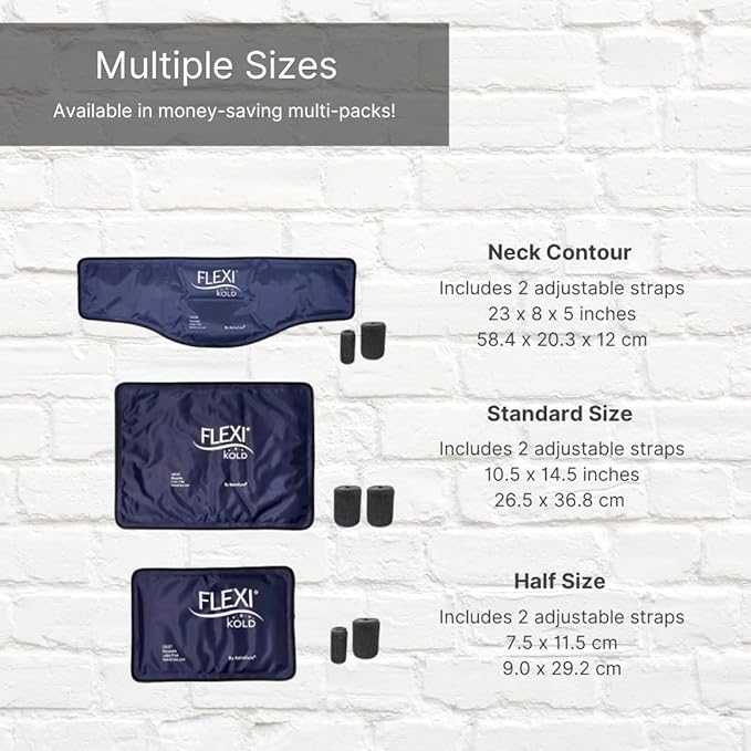 FlexiKold Reusable Gel Ice Pack with Straps – Cold Compress Pack for Injuries – Flexible Medical Ice Wrap for Back, Shoulders, Legs, Knees, Sciatica, Muscle Pain – Half Size