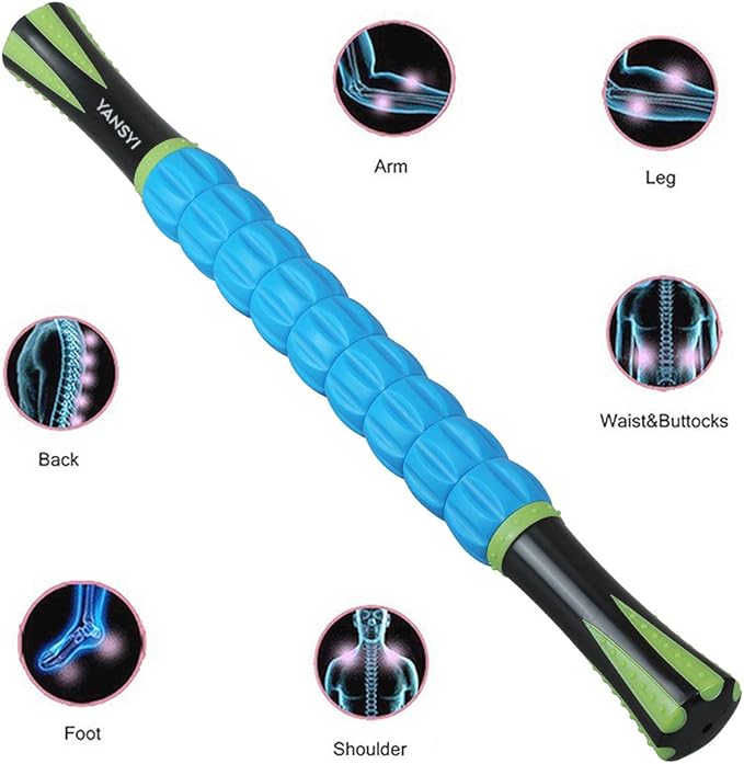 Yansyi Muscle Roller Stick for Athletes - Body Massage Roller Stick - Release Myofascial Trigger Points Reduce Muscle Soreness Tightness Leg Cramps & Back Pain for Physical Therapy & Recovery (Blue 2)