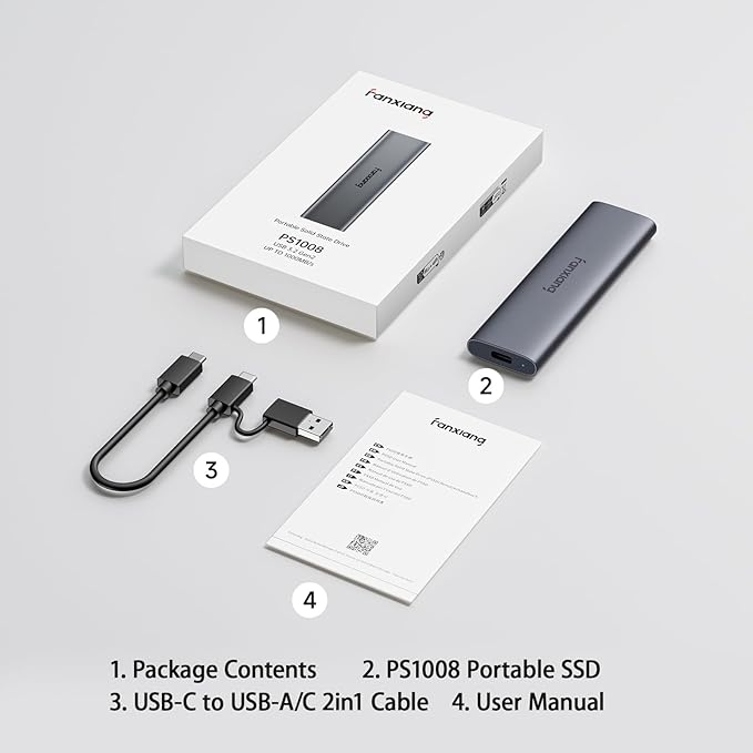 fanxiang 2TB External SSD - Portable SSD External Solid State Drive, 1000MB/s,USB 3.2 Gen2 Type-C, Aluminum Alloy, External Hard Drive for iPhone15/16,Android, Mac, Windows -PS1008