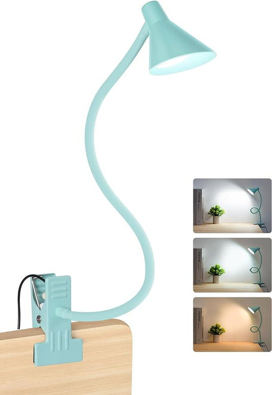 Reading Light for Bed, Clip-on Desk Lamp with Flexible Neck, 3 Color Modes & 10 Dimmable Brightness, Teal