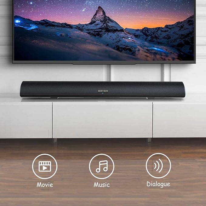BESTISAN 80 Watt Soundbar, Sound Bars for TV of Home Theater System (Bluetooth 5.0, 34 inch, DSP, Strong Bass, Wireless Wired Connections, Bass Adjustable, Wall Mountable)