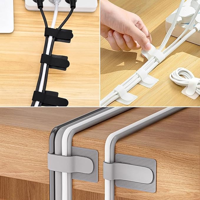 Cord Organizer Cable Management 45 Pack Adhesive Cord Holder Hooks Clips Reusable Holder Straps Strips 2 Size for Under Desk Charging Cords Appliance