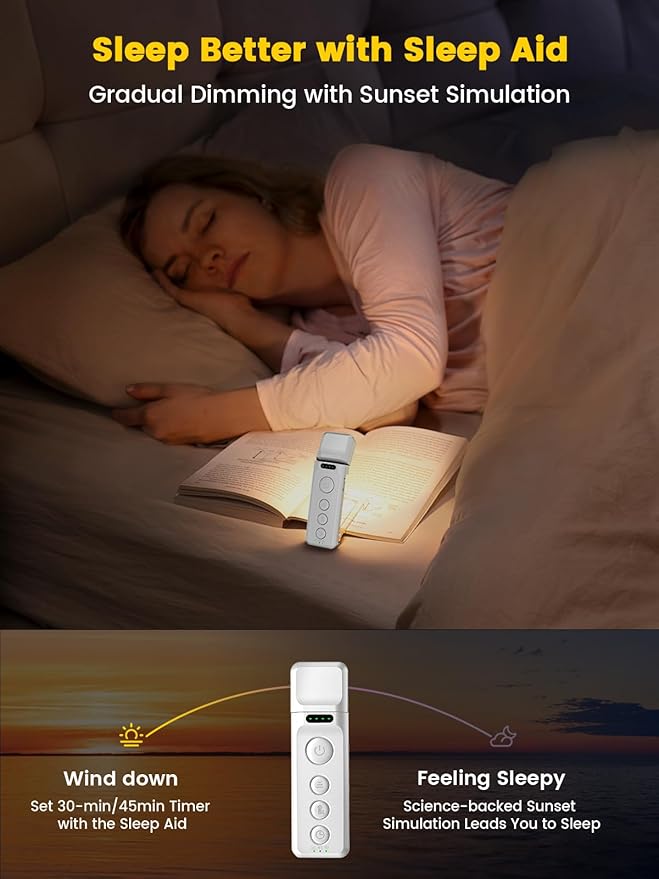Glocusent Book Lights for Reading at Night, Rechargeable Book Light Clip on - 3 Colors & 5 Brightness, Reading Lights for Books in Bed with Sleep Aid & Timer, Travel Lock, Perfect for Bookworms, Kids