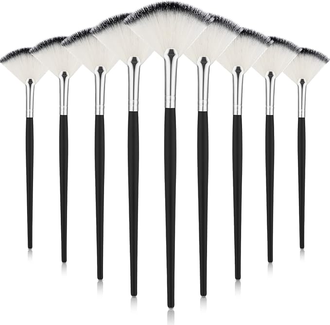 9 Pieces Facial Fan Mask Brushes, Soft Facial Applicator Brushes Tools for Peel Glycolic Makeup for Mud Cream(Black and Silver)