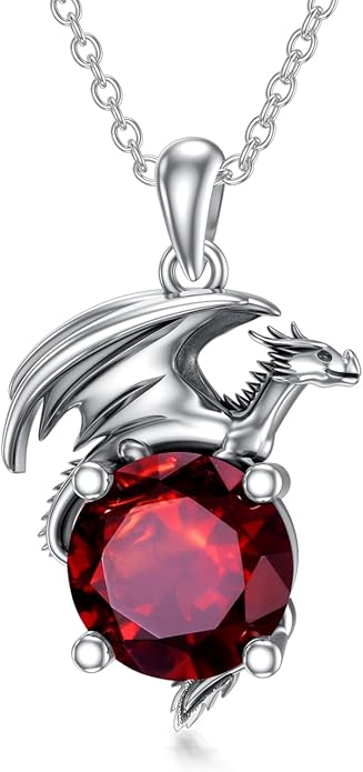 Dragon Necklace for Women/Men Sterling Silver Necklace with Birthstone Gift for Women/Men