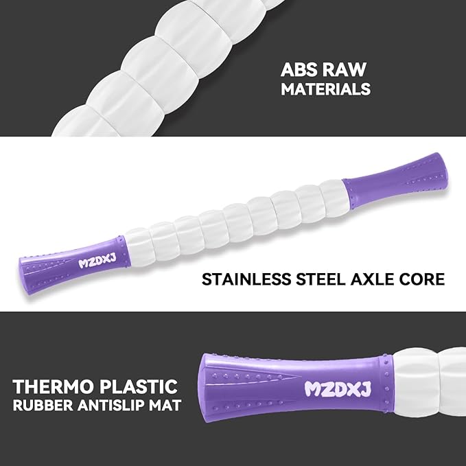 Muscle Roller Stick for Athletes - Deep Tissue Fascia Blaster & Roller Massager for Myofascial Pain Relief - Handheld Physical Therapy & Recovery Tool(Purple White-18 inch)