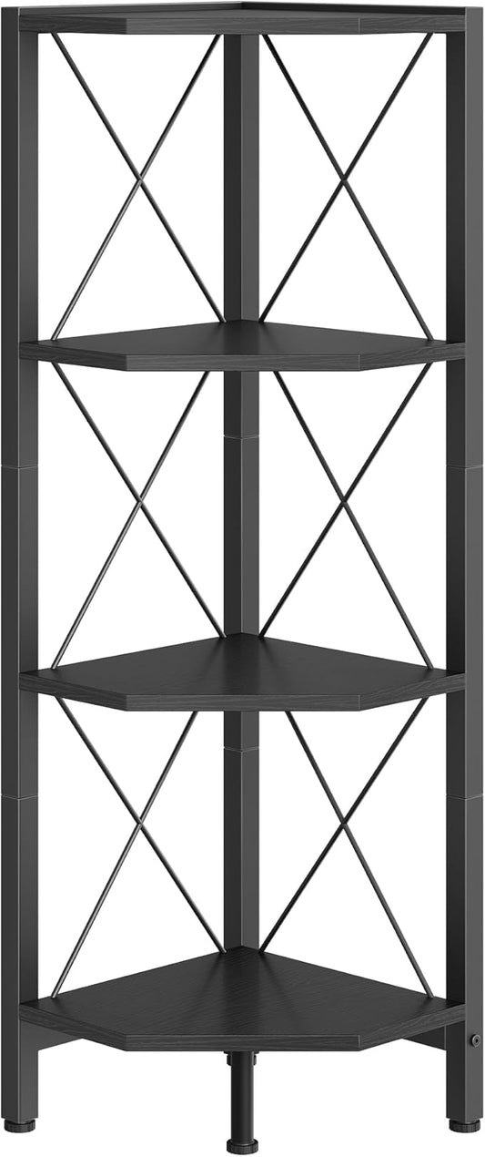 4-Tier Corner Shelf, Corner Bookcase, 43.3" Tall Vertical Display Rack, Plant Stand, Open Storage Shelf, for Living Room, Bedroom, Study, Kitchen, Black TCJ14BB