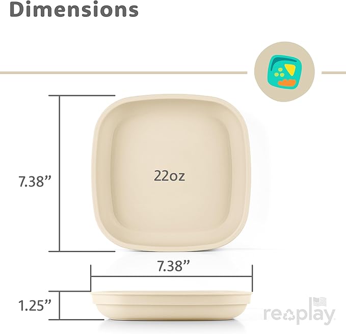 Re-Play Toddler Plates - 22 Oz. Deep-Walled Flat Kids Plates with Lid - Dishwasher & Microwave Safe - Made in USA - Set of 3-7.37" x 7.37" x 1.25" - Beach Baby