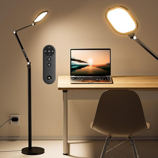 Ring Light with Stand, 15W Dimmable Zoom Lighting for Computer, Home Office, Reading, Video Calls, 66 Inches Floor Lamp with Flexible Swing Arm, AC Plug, Remote, Memory & Timer CRI >95