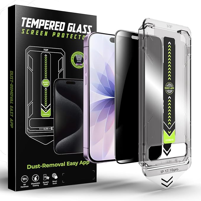 2 Pack Matte Privacy Screen Protector for iPhone 17, iPhone 16 Pro 6.3-inch, Anti-Glare Display Filter, 9H Tempered Glass, Full Coverage, Anti-Fingerprint, Auto Dust-Elimination, No Bubble, Easy Installation