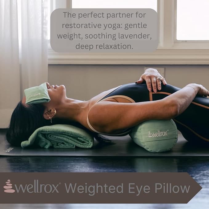Wellrox Weighted Eye Pillow - Flaxseeds & Lavender Eye Pillow Weighted for Restorative Yoga, Meditation & Stress Relief | Microwave Heating Pad & Cool Compress for Sinus Relief (Grey, Unscented)