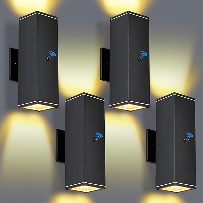 Outdoor Wall Lights 4 Packs,Modern Square Dusk to Dawn Outdoor Porch Light,Integrated LED Cylinder Up Down Lights Aluminum Waterproof Wall Lighting Exterior Light for Porch Patio Garage