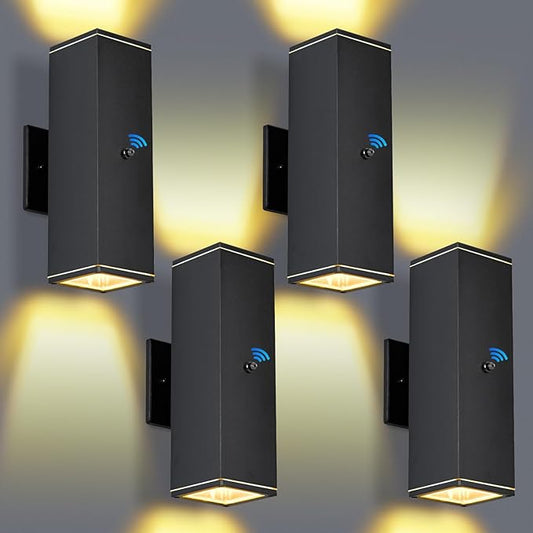 Outdoor Wall Lights 4 Packs,Modern Square Dusk to Dawn Outdoor Porch Light,Integrated LED Cylinder Up Down Lights Aluminum Waterproof Wall Lighting Exterior Light for Porch Patio Garage