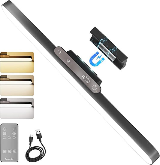 Ensenior 5W Rechargeable Light Bar with Remote, Magnetic Led Lights with Battery Display, 2500mAh Dimmable and Adjustable Angle Makeup Light with 3CCT for Cabinet, Closet, Bathroom and Desk