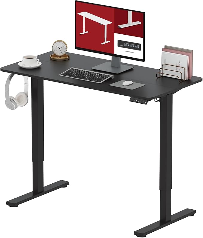 SANODESK Electric Standing Desk 40x24 Inch Height Adjustable Stand Up Desk Home Office Computer Workstation Sit Stand Home Office Desk with Splice Board (Black Frame + Black Top)