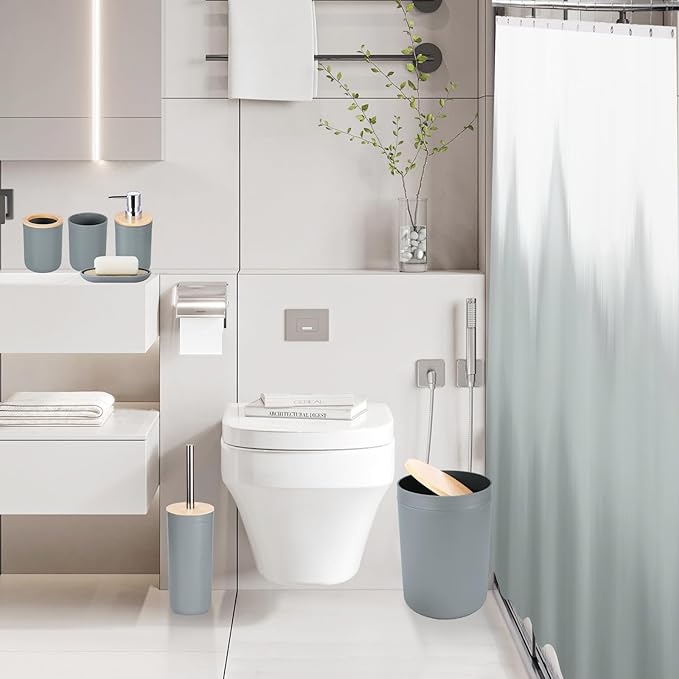 iMucci Bathroom Accessories Grey Bathroom Sets with Shower Curtain, Grey Ombre Waterproof Shower Curtain with Stainless Steel Hooks, Bathroom Accessories Set Complete