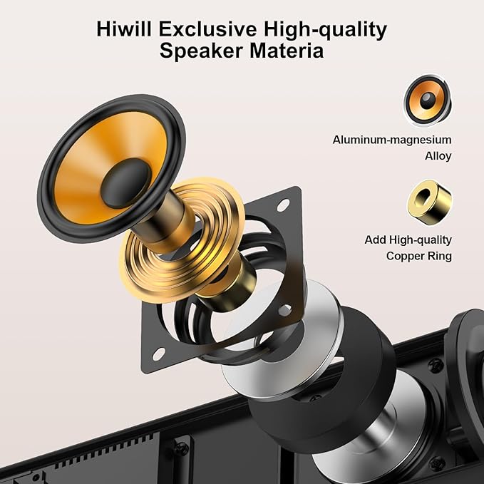 Hiwill 2.1CH Dolby Atmos Soundbar with Subwoofer, 200W Peak Power, Home Theater Sound Bar for Smart TV, Adjustable Treble and Bass, Clear Dialogue, HDMI eARC/ARC/Opt/BT/AUX, HiElite A21