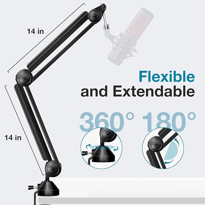 InnoGear Microphone Boom Arm, Mic Stand Desk with Cable Management Microphone Arm Stand for HyperX QuadCast SoloCast Blue Yeti Snowball Fifine Shure SM7B