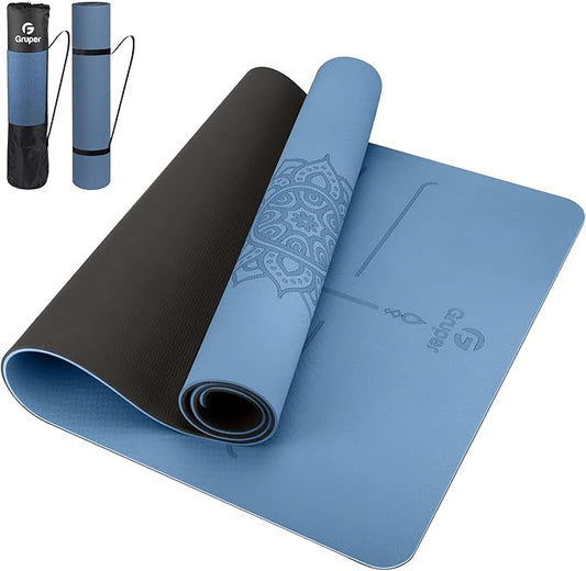 Yoga Mat Non Slip TPE Extra Wide Yoga Mat with Alignment Mark, 72"L x 32"W x 0.32"/0.24"Th (183cm x 80cm x 8mm/6mm), Anti-Tear Exercise Mat with Carrying Strap and Bag, Workout Mats for Yoga, Pilates