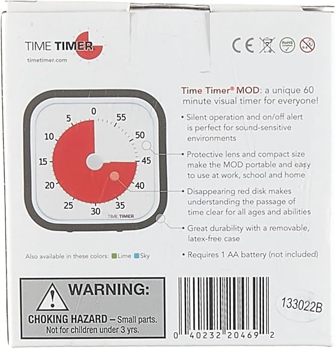 TIME TIMER MOD (Charcoal), A Visual Countdown 60 Minute Timer for Classrooms, Meetings, Kids and Adults Office and Homeschooling Tool with Silent Operation and Interchangeable Silicone Cover