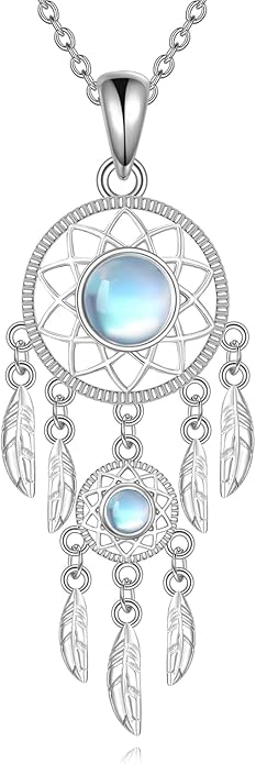 Dream Catcher Necklace Sterling Silver Moonstone Tree of Life Necklace for Women Dream Catcher Jewelry Gifts