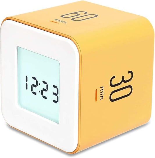 mooas Multi Cube Timer Clock (Yellow), Rotating Flip Gravity Sensor Time Management Digital LED Clock & Timer 3,10,30,60 min Setting ADHD Desk Office Productivity Kids Workout Kitchen