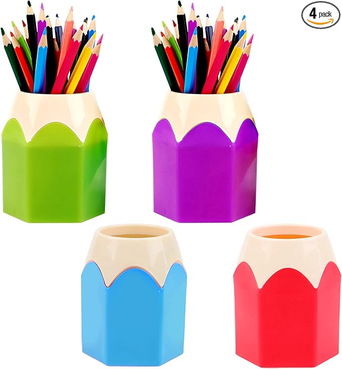 4 Pieces Pencil Shaped Pen Holders,Pencil Storage Organizer,Cute Desktop Pen Cup,Makeup Brush Container,Pencil Pot,Cartoon Stationery Rack,Creative Stationery Storage,for Office Home Decoration