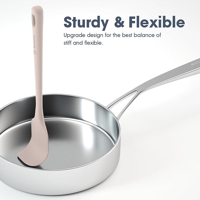 5 Pieces Silicone Spatula Set, Food Grade Rubber Spatula, Upgrade Strong Handle with Ergonomic Grip, Heat Resistant Up to 600°F for Nonstick Cookware, Cooking Creamy White