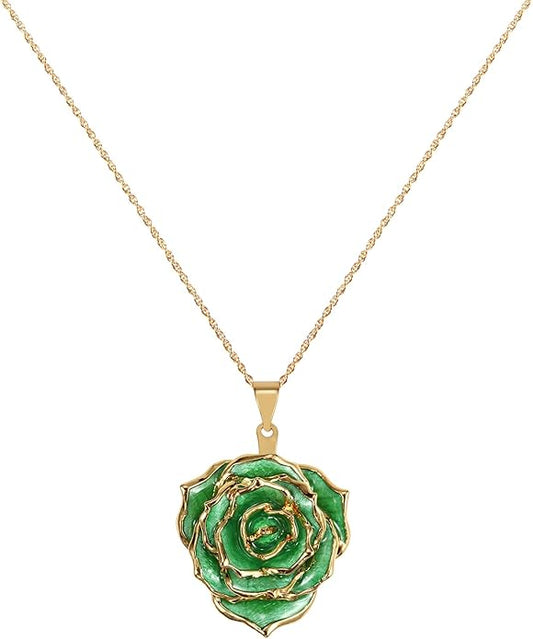 AliveRose Real Rose Gold Dipped Necklace Gifts for Women, 24K Gold Dipped Rose Pendant Necklace Jewelry Mothers Day Anniversaries Birthday Christmas Special Occasions Gifts for Her Mom Wife