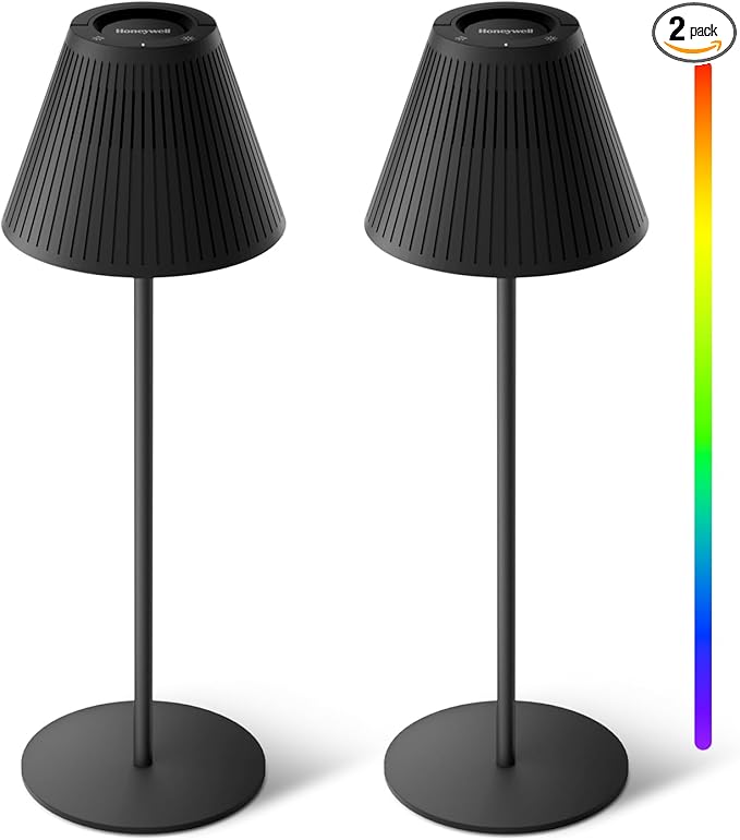 Honeywell 2Pack M1 Sunturalux Portable LED Desk Lamp - Cordless Table Lamp Rechargeable 5200mAh Battery Operated 4Color 9RGB Dimmable Bedside Lamps for Home Living Bedroom Night Light (Black)