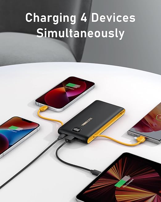 VEEKTOMX Portable Charger with Built in Cables 10000mAh, Power Bank for iPhone with Wall Plug, Travel Essential Fast Charging USB C Slim External Battery Pack for iPhone 17/16/15, Samsung, iPad, etc
