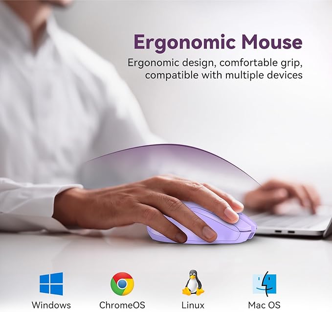 TechRise Bluetooth Mouse (BT5.0/3.0 & 2.4G) Rechargeable Wireless Mouse, 4800 DPI Optical Tracking, 6 Adjustable DPI, 2.4GHz with USB A Receiver, Quiet Clicks, Ergonomic Grips, 6 Buttons - Lavender
