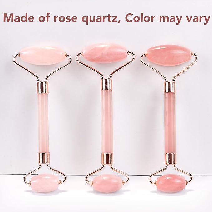 huefull Face Massager Rose Quartz Face Roller & Gua Sha Facial Tool Set, Muscle Tension Relief, Skin Care Gifts for Woman/Men, Skin Care Gifts