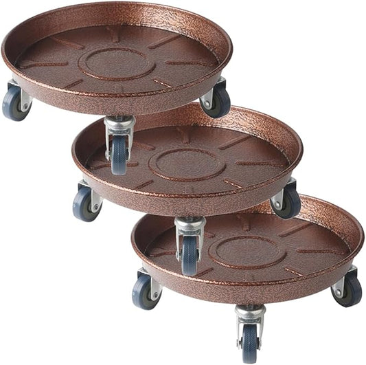 10" Heavy Duty Plant Dolly with Wheels, 160lbs Metal Rolling Plant Stand with Casters, Round Wheeled Planter Caddy Roller Base Carry Potted Tree Flower Pot for Indoor Outdoor Garden, 3 Pack, Bronze