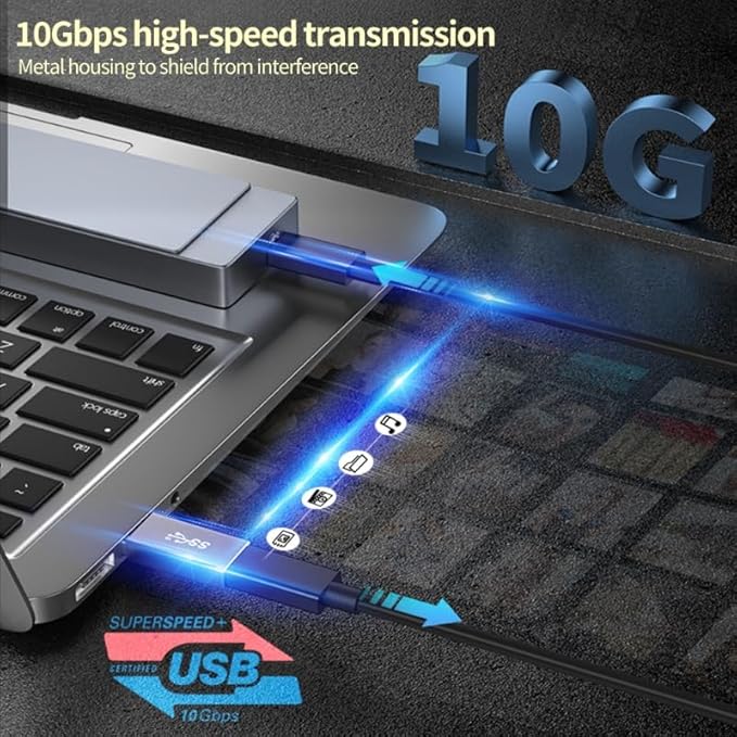[10Gbps] One-Sided High-Speed USB 3.2 Gen 2 Adapter - USB C Female to USB A Male - Unleash 10Gbps Data Transfer & 60W Fast Charging Power for iPhone 15 Plus Pro Max, iPad, Laptop