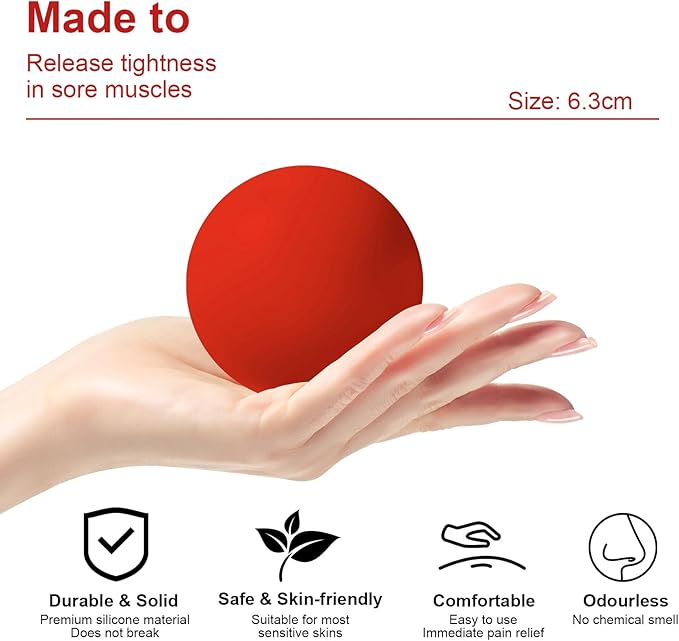 Massage Lacrosse Ball, Spiky Massage Ball, for Deep Tissue, Trigger Point and Myofascial Release, Muscle Knots, and Yoga Therapy (red-red)