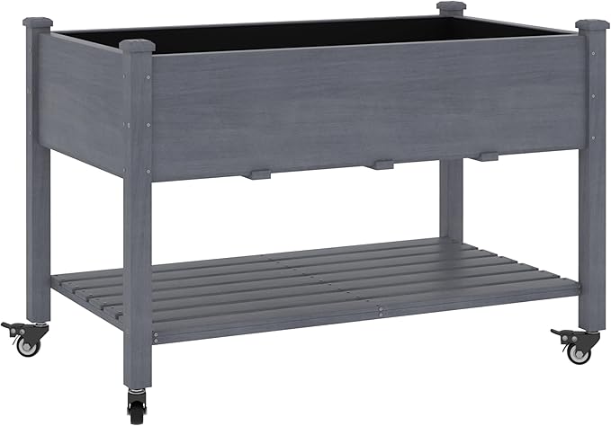 47.1x22.6x32.7in Raised Garden Bed Featuring Legs, Outdoor Elevated Wood Planted Box Equipped with Wheels & Shelf for Vegetable Flower, Backyard and Patio, Gray