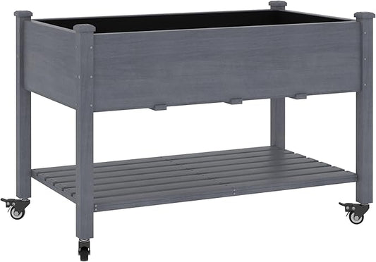 47.1x22.6x32.7in Raised Garden Bed Featuring Legs, Outdoor Elevated Wood Planted Box Equipped with Wheels & Shelf for Vegetable Flower, Backyard and Patio, Gray
