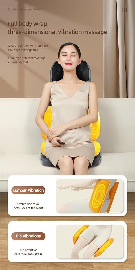 Shiatsu Massage Chair with Heat, Full Back Shiatsu & Rolling, Comfortable Massage Chair Pad for Stress Relief, Gift for her/him, Office and Home.Black, Free car Adapter Included