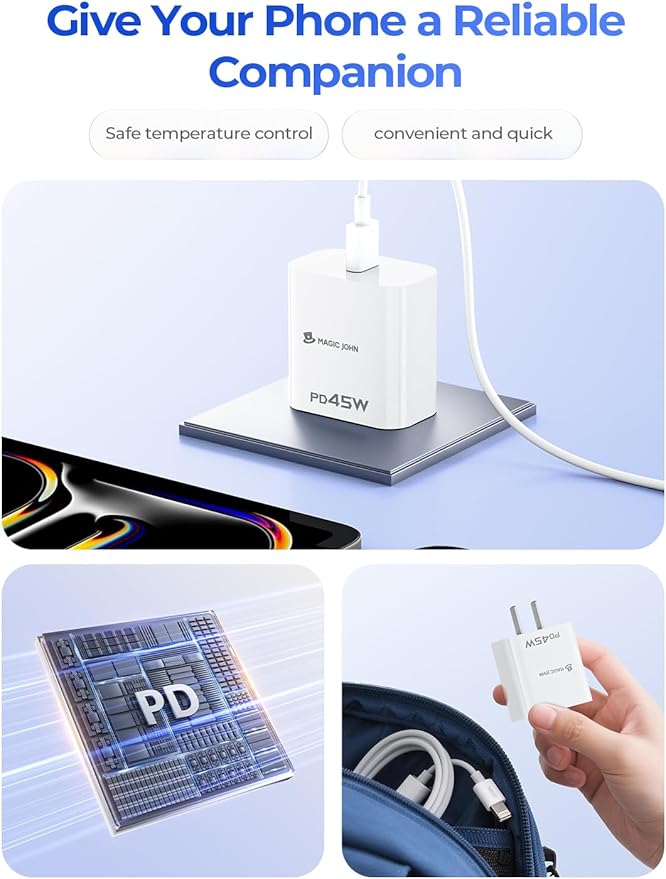 MAGIC JOHN for iPhone 2025 Air Phone Accessory Bundle [iPhone Privacy Screen Protector] [Lens-Stand Case] [45W PD Fast Charger] 3-Piece Set, Compatible with iPhone 2025 Air White