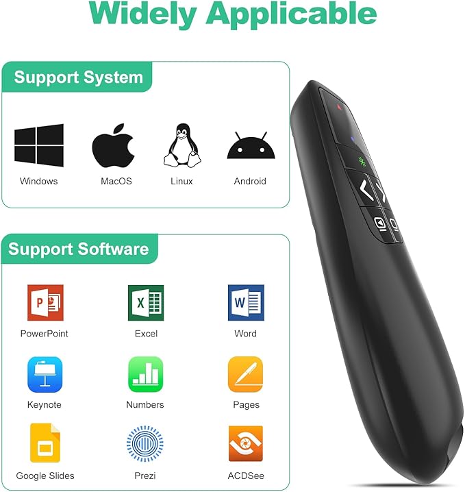 Clicker PowerPoint Presentation Wireless Presenter Remote, Green Laser Pointer for Computer Clickers, USB C A Project Power Point PPT Clicker for Mac Laptop Office, Slideshow Google Slide Advancer