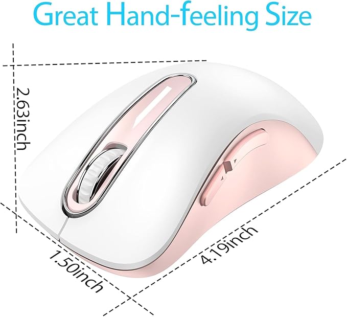 memzuoix 2.4G Wireless Mouse, 1400 DPI Computer Mice with USB Receiver, Portable Wireless USB Mouse Battery Powered Cordless Mice for Laptop, PC, Desktop, 5 Buttons (White Pink)