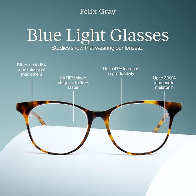 Felix Gray Lovelace Blue Light Glasses for Women, Blue light glasses Men – Sleep & Wellness Support, Eye Strain Relief