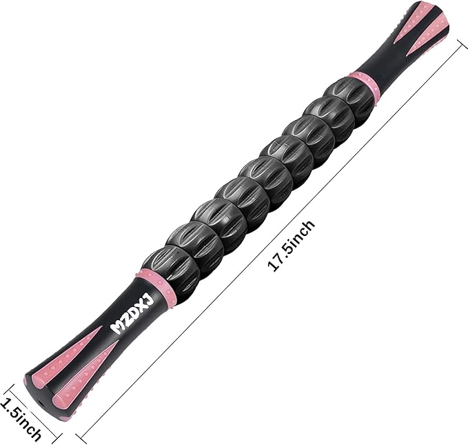Muscle Roller Stick for Athletes - Deep Tissue Fascia Blaster & Roller Massager for Myofascial Pain Relief - Handheld Physical Therapy & Recovery Tool(Pink black-18 inch)