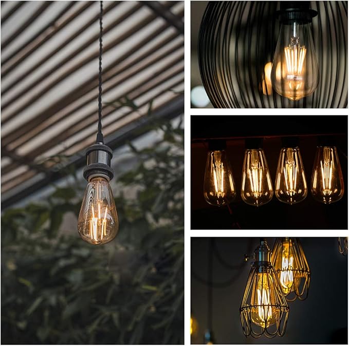 Energetic ST19 Vintage LED Edison Bulbs, 60 Watt Equivalent, ST64 LED Filament Bulbs, CRI 95+, Soft White 2700K, Non-Dimmable, E26 Standard Base, UL Listed, 4 Pack