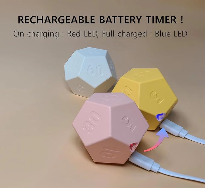 Cube Pomodoro Timer, Rechargeable Small Cute, Timer for Kids and Classroom, Kitchen, Cooking, Workout & Study Countdown, Time Management Tool (Floral White)